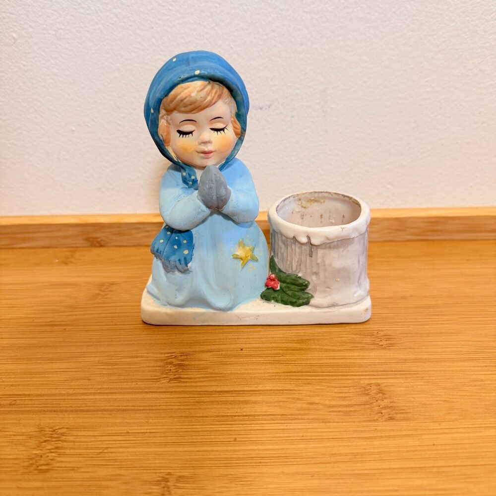 Vintage Verona Vergasi Praying Girl Candle Holder Ceramic Figurine Japan